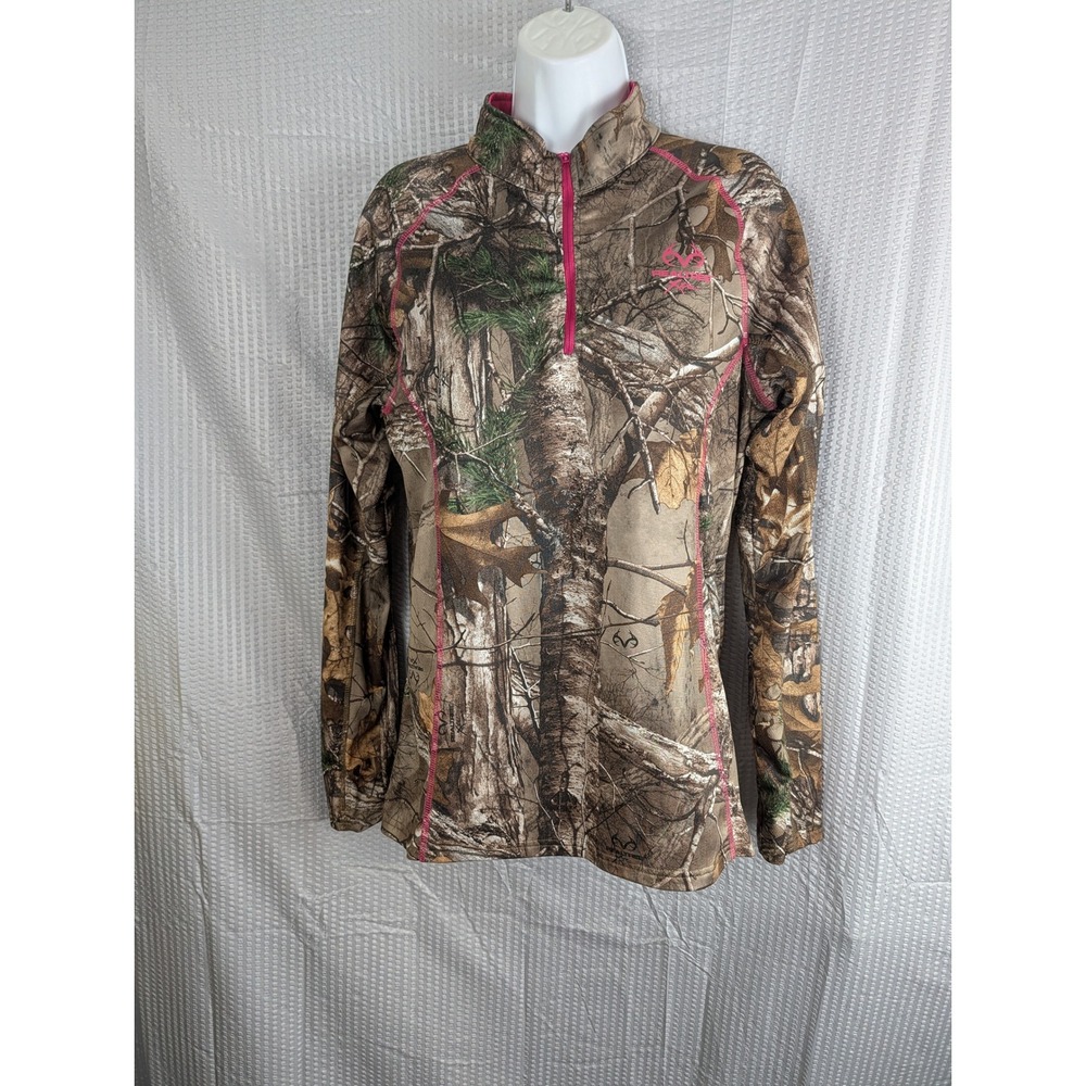 Realtree Xtra Camo Quarter Zip Pullover Womens Brown Pink Stitching Outdoor Top